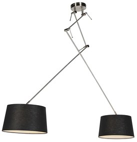 Candeeiro de suspensão em aço com abajures em linho preto 35 cm 2-luzes - Blitz Moderno