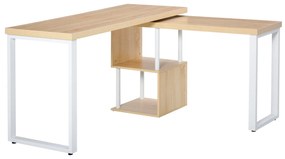 HOMCOM Secretária em forma de L Mesa giratória de 360º para computador várias formas com prateleira de 2 níveis em S Grande espaço de armazenamento 220x55x76 cm Carvalho