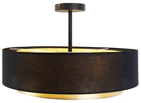 Candeeiro de tecto moderno preto com 50 cm dourado 3 luzes - Drum Duo Moderno