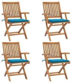 vidaXL Cadeiras de jardim dobráveis c/ almofadões 4 pcs teca maciça