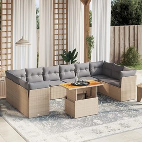 11 pcs conjunto sofás de jardim c/ almofadões vime PE bege