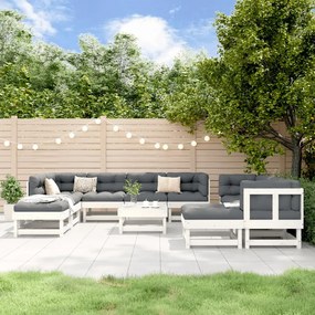 vidaXL 11 pcs conjunto lounge de jardim madeira de pinho maciça branco