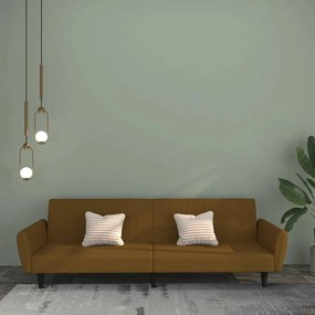 vidaXL Sofá-cama de 2 lugares veludo castanho