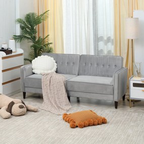 HOMCOM Sofá de 2 Lugares Convertível em Cama Estofado Aveludado com Encosto Ajustável e Pés de Madeira para Sala de Estar Escritório 189x81x83,5cm Cinza