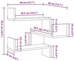 Prateleiras parede canto 2pcs deriv. madeira carvalho artisiano