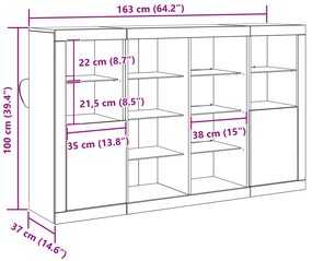 Aparador vidaXL com Luzes LED Madeira Antiga 163x37x100 cm Madeira Eng