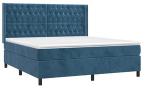 Cama box spring c/ colchão/LED 160x200 cm veludo azul-escuro