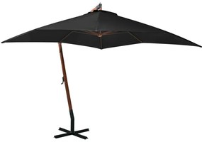 Guarda-sol de jardim suspenso c/ poste 3x3 m abeto maciço preto