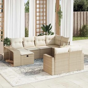 vidaXL 10 pcs conjunto de sofás p/ jardim com almofadões vime PE bege
