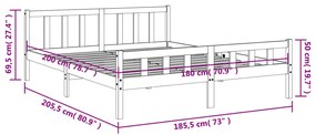 Estrutura cama c/ cabeceira 180x200cm pinho maciço castanho-mel