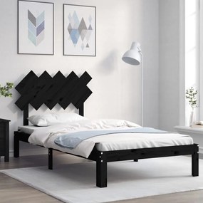 vidaXL Estrutura de cama com cabeceira 100x200 cm madeira maciça preto