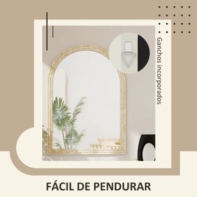 Espelho de Parede Arqueado Espelho de Casa de Banho 60x90 cm com Moldura de Imitação de Pedra Bege