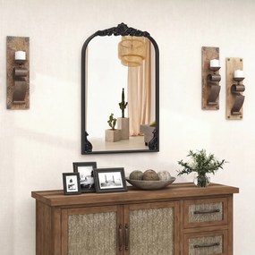 Espelho de Parede Arqueado, 76 x 51 cm, Moldura Metálica Ornamentada, Preto