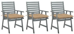 vidaXL Cadeiras de jantar p/ jardim 3 pcs c/ almofadões acácia maciça