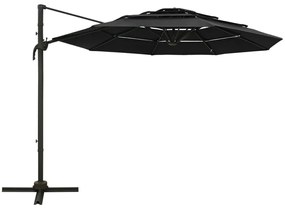 Guarda-sol de jardim 4 camadas c/ poste de alumínio 3x3 m preto