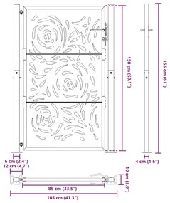 Portão de jardim 105x155 cm design de chama de aço preto