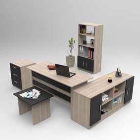 Conjunto de Mobiliário de Escritório VO15 – Carvalho Preto – Mesa de E