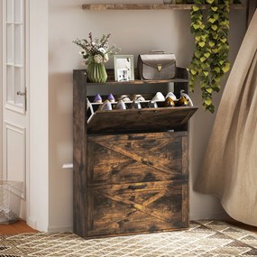 Sapateira de 3 Portas com Prateleiras Ajustáveis Estilo Industrial para 24 Pares de Sapatos 80x24x118 cm Castanho Rústico