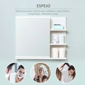 Kleankin Armário Casa de Banho com Espelho Montado na Parede com 3 Pra