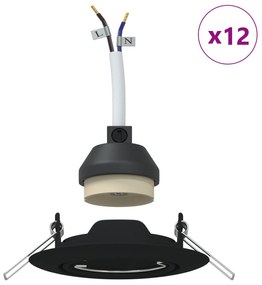 Luminárias Embutidas 12 pcs Redondas GU10 Pretas Ø90 mm em Aço
