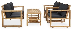 4 pcs conjunto lounge p/ jardim com almofadões bambu