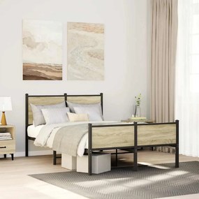 vidaXL Estrutura de cama sem colchão 120x190 cm metal carvalho sonoma
