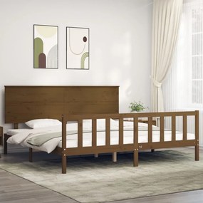Estrutura cama c/ cabeceira 200x200cm maciço castanho-mel