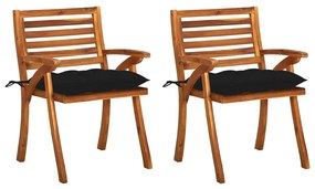 3060846 vidaXL Cadeiras de jantar jardim c/ almofadões 2 pcs acácia maciça