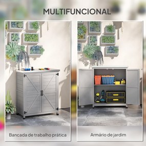 Armário de Exterior em Madeira com Tampo de Aço Galvanizado Prateleira 2 Portas  para Armazenamento de Ferramentas 79x43x92 cm Cinza