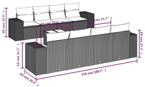 9 pcs conjunto de sofás p/ jardim c/ almofadões vime PE preto
