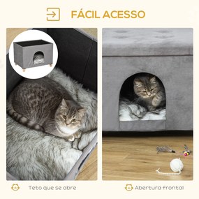 Caverna para Gatos Dobrável 2 em 1 Banco para Apoio dos Pés com Tampa Removível Orifício 60x45x44,5cm Cinza