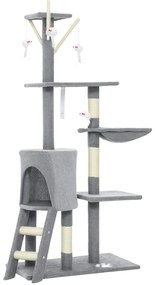 PawHut Arranhador para Gatos com Caverna Plataformas Rato de Brinquedo Rede e Postes de Sisal 60x35x134 cm Cinzento | Aosom Portugal