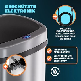 Caixote do lixo com sensor em aço inoxidável 50L prateado
