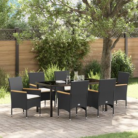 vidaXL Conjunto de Jantar para Jardim de 7 Peças com Almofadas Rattan Sintético Preto