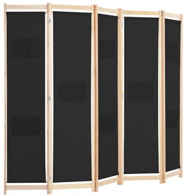 Divisória de quarto com 5 painéis 200x170x4 cm tecido preto