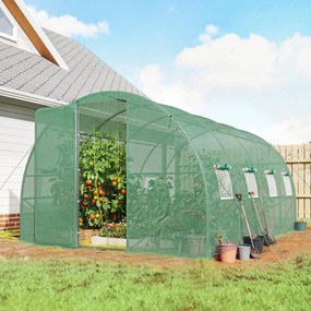 Estufa tipo túnel para jardim 295 x 400 x 200 cm, de 12 m², estufa tipo túnel para jardim com porta e 8 janelas, lona de PE de 140 g/m² verde