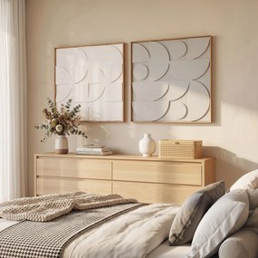 Decoração de Parede em Madeira 3D Conjunto de 2 Peças com 80 cm e Padrões Geométricos Branco