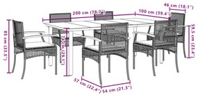 7 pcs conjunto de jantar p/ jardim com almofadões vime PE bege