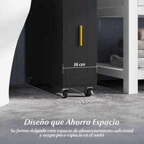 Armário de armazenamento 50 cm x 16 cm x 69 cm para casa banho estreito com gaveta deslizante Preto