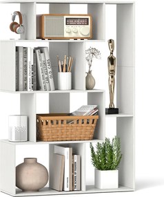 Estante em forma de S com 4 níveis, 6 compartimentos abertos e 2 dispositivos antiderrapantes para escritório ou estúdio, 80 x 30 x 119 cm, branco