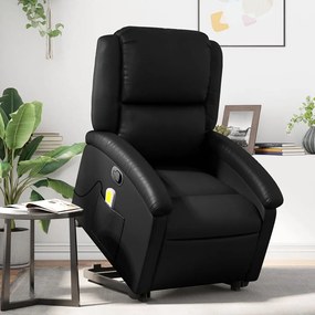 vidaXL Poltrona massagens reclinável elevatória couro artificial preto