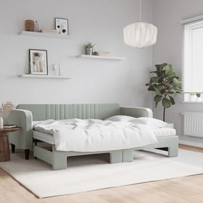 vidaXL Sofá-cama c/ gavetão e colchões 80x200 cm veludo cinzento-claro