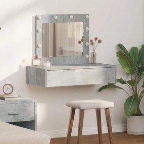 Mesa de Maquiagem Montada na Parede com Luzes LED Cinza Concreto