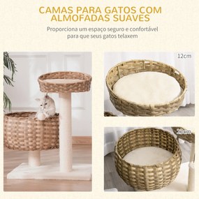 Árvore para Gatos Médios com Cama Superior Cesto de Vime Sintético com Almofadas Postes Arranhadores de Sisal Natural e Bola Suspensa de Brinquedo 54x