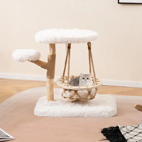 Arranhador para gatos 64 x 44 x 66 cm com berço suspenso, poste para arranhar em juta, plataforma acolchoada e pelúcia macia para interior  Natural+Br