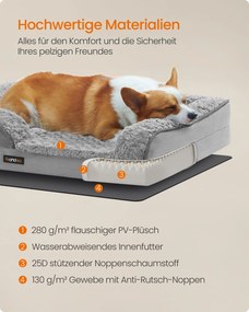 Cama ortopédica para cães com revestimento em pelúcia 91 x 68 x 16 cm Cinzento