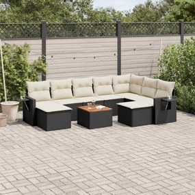 10 pcs conjunto sofás de jardim c/ almofadões vime PE preto