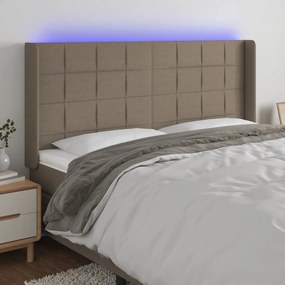 Cabeceira cama c/ LED tecido 163x16x118/128cm cinza-acastanhado