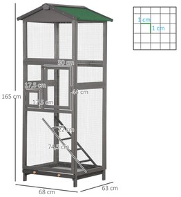 PawHut Gaiola para Pássaros Grande 68x63x165 cm Gaiola de Madeira de A