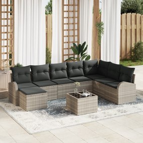 Conjunto de Sofá de Jardim de 9 Peças com Almofadas Cinza Polyrattan